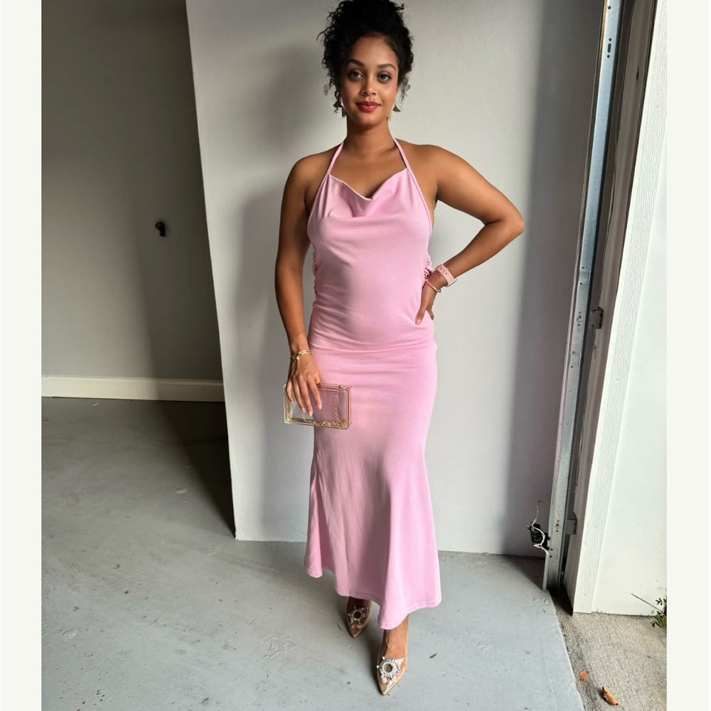 Brandon Blackwood Green Halter Maxi Dress